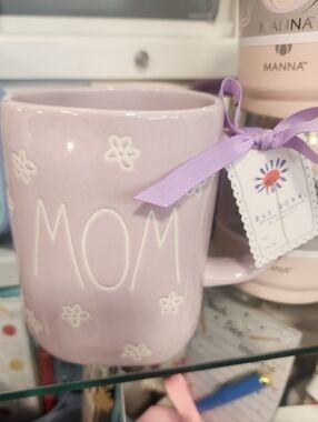 Rae Dunn Lavender Ceramic MOM Mug with Ribbon Tag